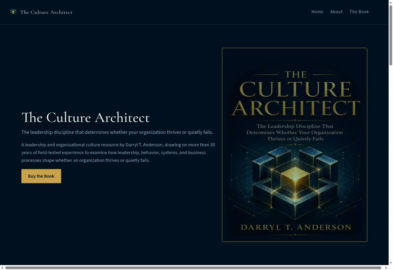 The Culture Architect homepage with book cover and Buy the Book button.