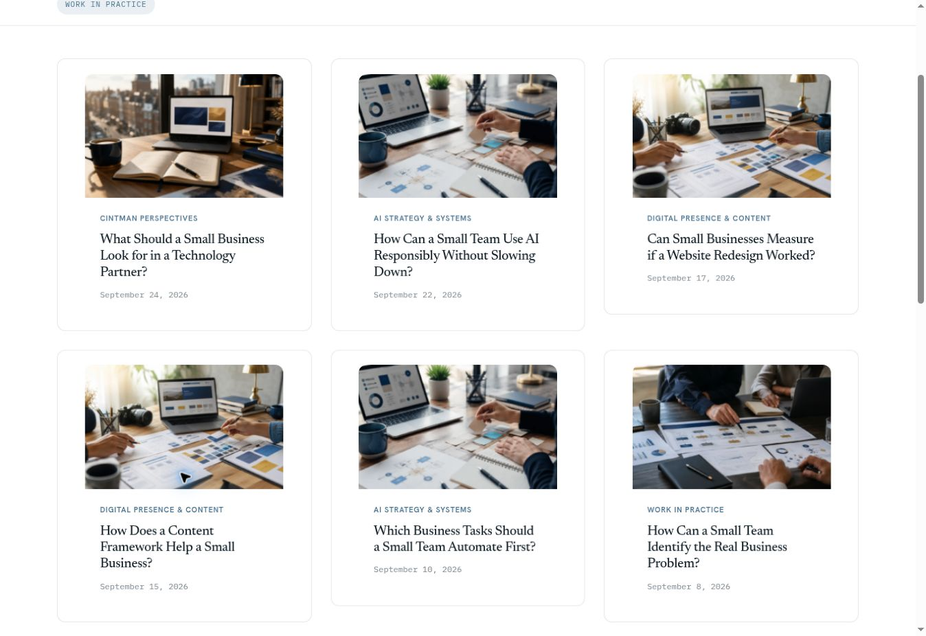 Published Cintman Insights articles on small-business technology and content.