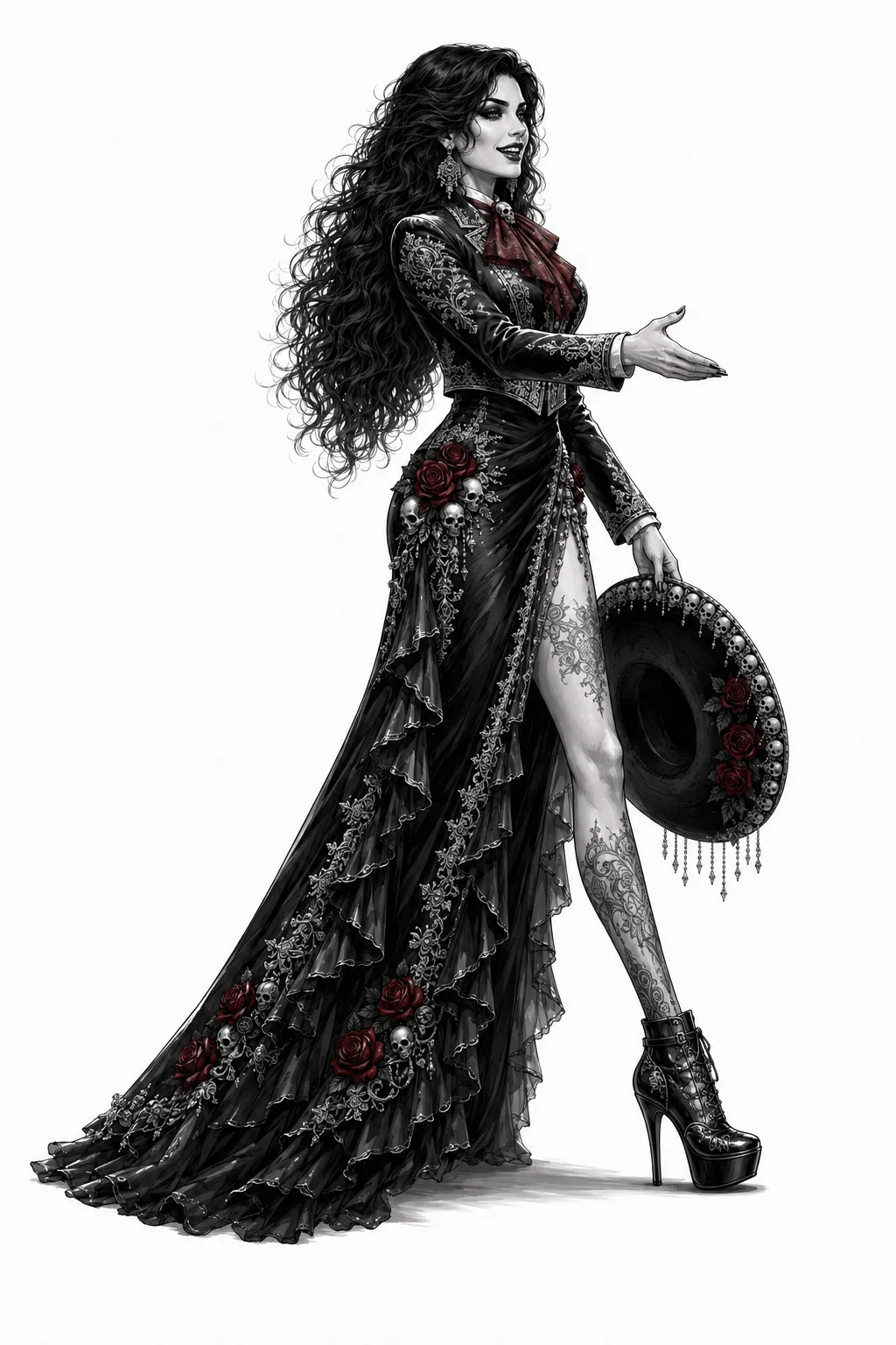 Lianna walking with a rose-trimmed hat in her hand