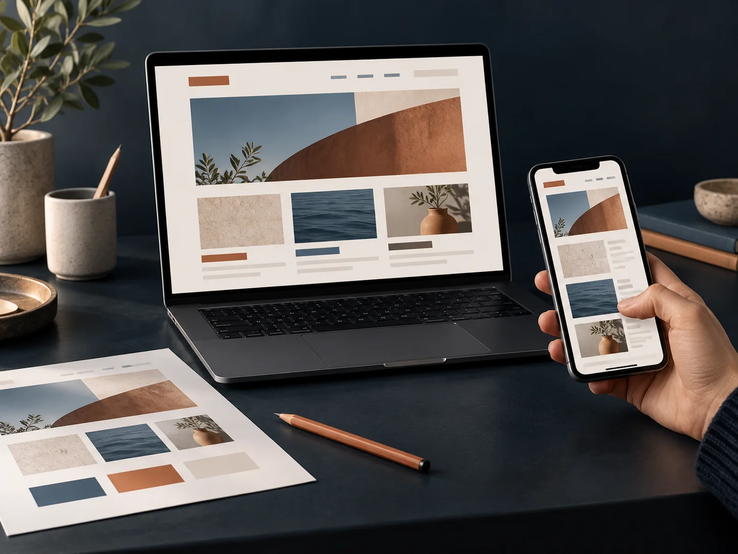 A laptop and phone showing the same website layout during responsive review.